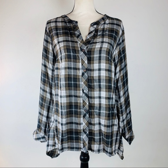 Workshop Plaid Long Sleeve Boyfriend Shirt Plus Size 1X NWT - Picture 2 of 9